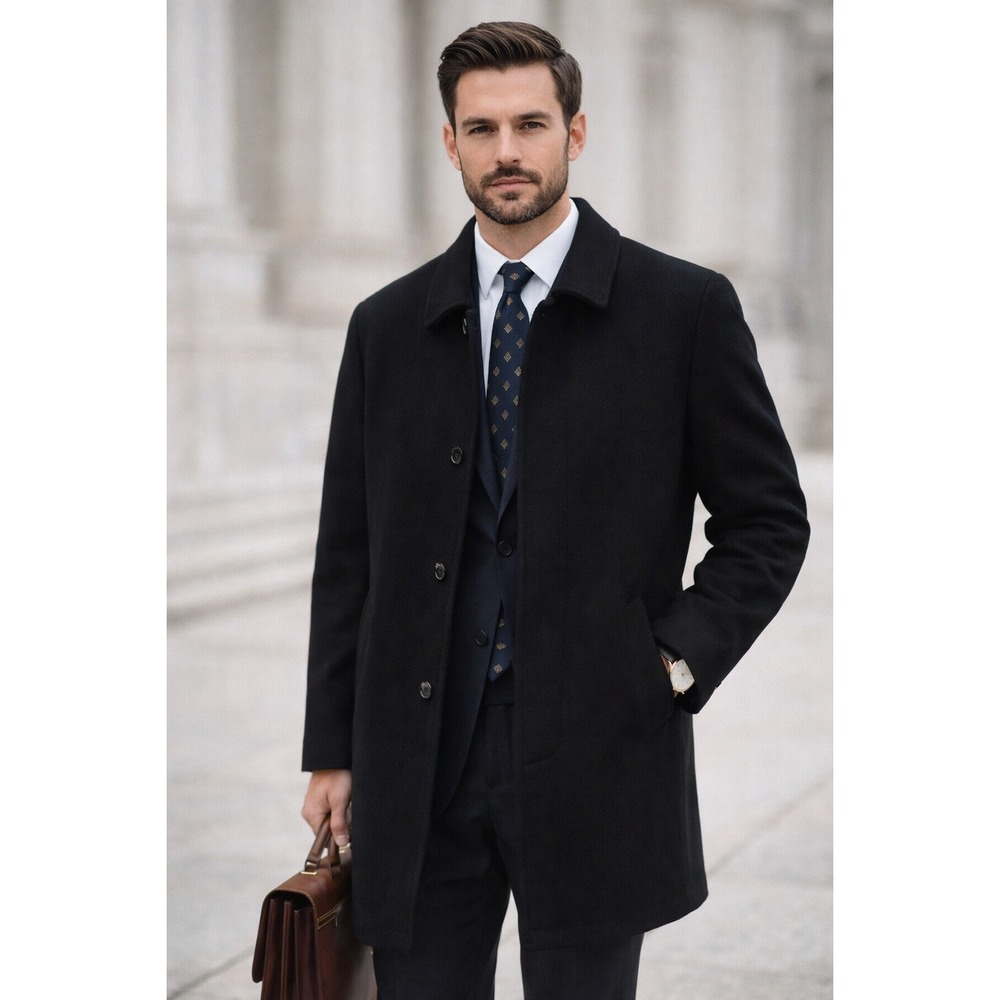 Stafford Wool Coat Mens 48R Black Classic Fit Old Money Preppy Timeless Heritage